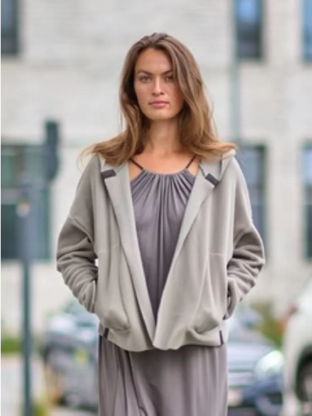 NWT Henriette Steffensen Sporty Fleece Hooded Cardigan Tan Beige Stripes Large - Picture 8 of 8